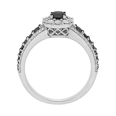 Stella Grace 14k White Gold 1 Carat T.W. Black & White Diamond Halo Ring