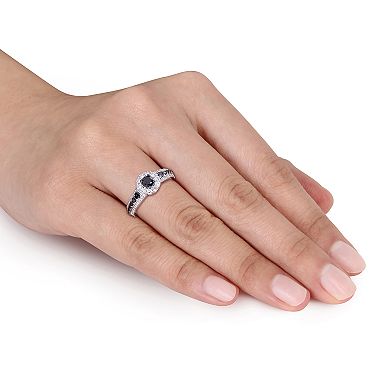 Stella Grace 14k White Gold 1 Carat T.W. Black & White Diamond Halo Ring