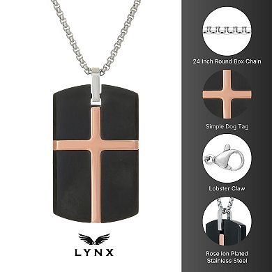 LYNX Men's Stainless Steel Cross Dog Tag Pendant