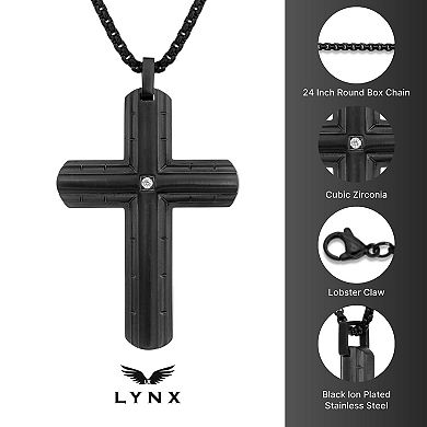 LYNX Men's Stainless Steel Diamond Accent Cross Pendant