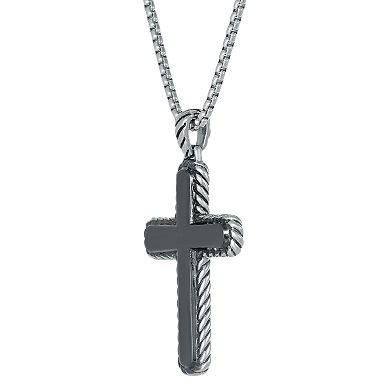LYNX Men's Black Stainless Steel Cross Pendant
