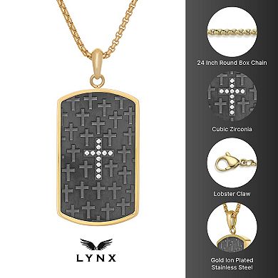 LYNX Men's Stainless Steel Cubic Zirconia Cross Dog Tag Pendant