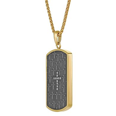 LYNX Men's Stainless Steel Cubic Zirconia Cross Dog Tag Pendant