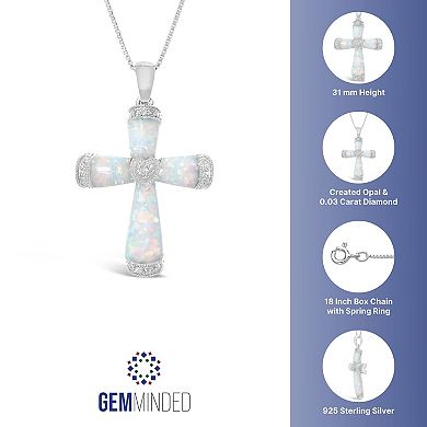 Gemminded Silver Tone Lab-Created Opal & Diamond Accent Cross Necklace