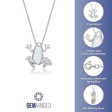 Gemminded Silver Tone Lab-Created Opal Frog Pendant Necklace