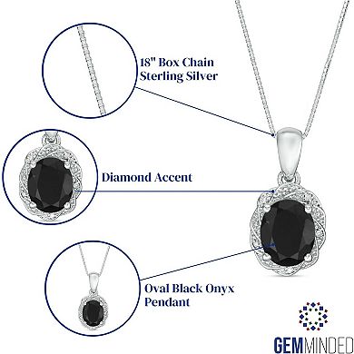 Gemminded Sterling Silver Onyx & Diamond Accents Pendant Necklace