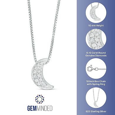 Gemminded Sterling Silver 1/10 Carat T.W. Diamond Crescent Moon Pendant Necklace