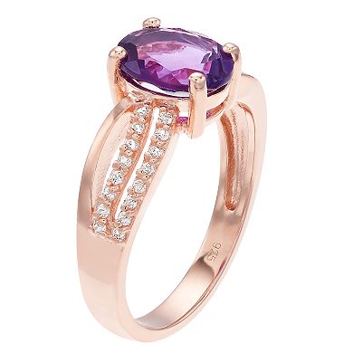 Gemminded 18k Rose Gold Over Silver Amethyst Ring