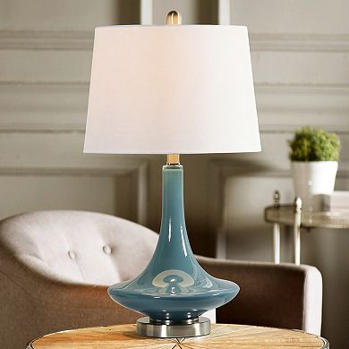 Table Lamp Niagra Falls Blue Finish White Hardback Fabric Shade
