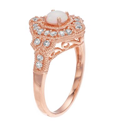 10k Rose Gold Lab-Created White Opal & Lab-Created White Sapphire Ring