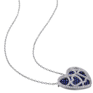 Stella Grace Sterling Silver Lab-Created Blue & White Sapphire Heart Pendant