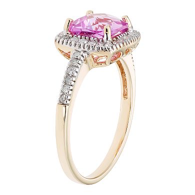 Lab-Created Pink Sapphire 10K Gold & 1/5 Carat T.W. Diamond Frame Ring