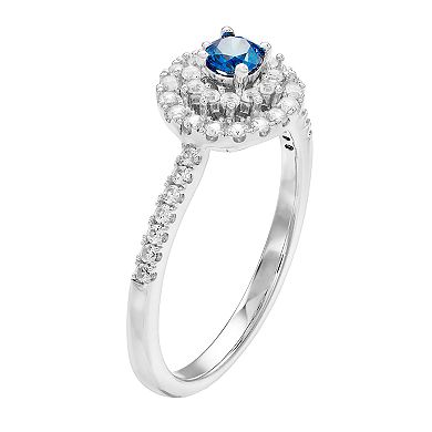 10k White Gold 1/2 Carat T.W. Blue & White Diamond Halo Ring