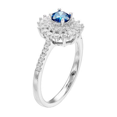 10k White Gold 3/4 Carat T.W. Blue & White Diamond Halo Ring