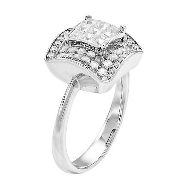 14k White Gold 1 Carat T.W. Diamond Cluster Ring