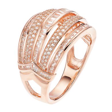 14k Rose Gold 1 Carat T.W. Diamond Multi Row Ring