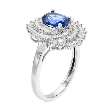 10k White Gold Sapphire & 5/8 Carat T.W. Diamond Cocktail Ring