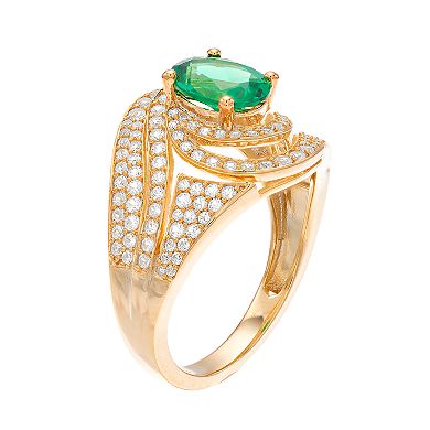 14k Gold Emerald & 3/4 Carat T.W. Diamond Cocktail Ring