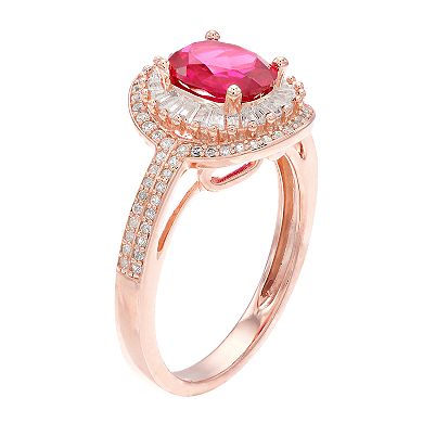 14k Rose Gold Ruby & 1/2 Carat T.W. Diamond Halo Ring