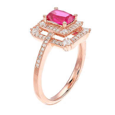 14k Rose Gold Ruby & 1/3 Carat T.W. Diamond Tiered Frame Ring