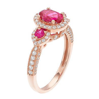 10k Rose Gold Ruby & 1/2 Carat T.W. Diamond 3-Stone Ring