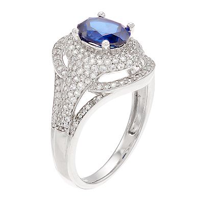 14k White Gold Sapphire & 3/4 Carat T.W. Diamond Cocktail Ring