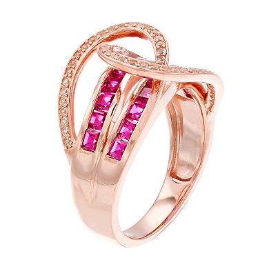10k Rose Gold Ruby & 1/4 Carat T.W. Diamond Swirl Ring