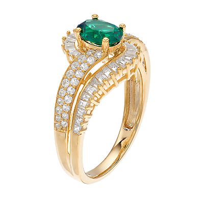 10k Gold Emerald & 1/2 Carat T.W. Diamond Swirl Ring