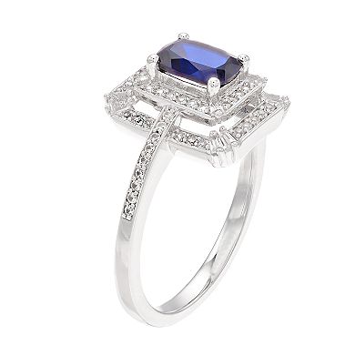14k White Gold Sapphire & 1/3 Carat T.W. Diamond Tiered Frame Ring