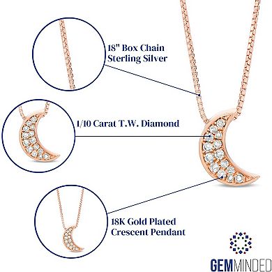 Gemminded 18k Gold Over Silver 1/10 Carat T.W. Diamond Crescent Moon Pendant Necklace