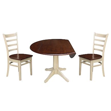 International Concepts Round Pedestal Dual Drop Leaf Dining Table & Chair 3-piece Set