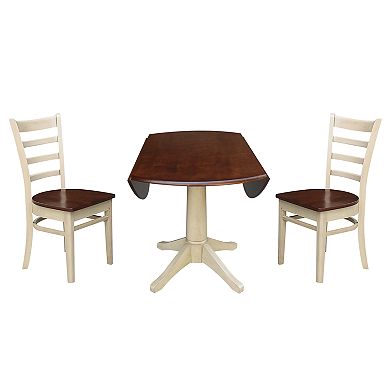 International Concepts Round Pedestal Dual Drop Leaf Dining Table & Chair 3-piece Set