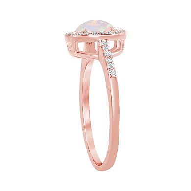 Sterling Silver Round White Opal with Cubic Zirconia Ring