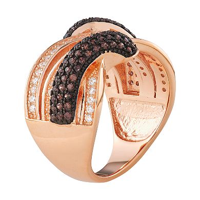 Sterling Silver Mocha & White Cubic Zirconia Woven Ring