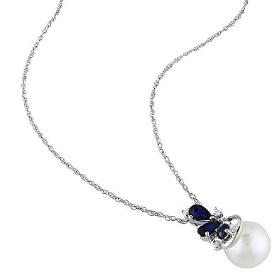 Stella Grace 10k White Gold Sapphire & Freshwater Cultured Pearl Pendant