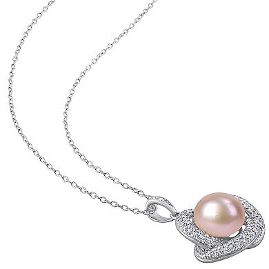 Stella Grace Sterling Silver Cubic Zirconia & Dyed Pink Freshwater Cultured Pearl Pendant