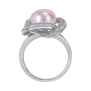 Stella Grace Sterling Silver Cubic Zirconia & Dyed Pink Freshwater Cultured Pearl Knot Ring