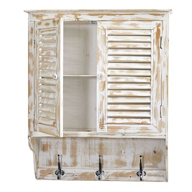 nearly natural 32 In. White Washed Wall Cabinet with Hooks