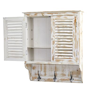 nearly natural 32 In. White Washed Wall Cabinet with Hooks