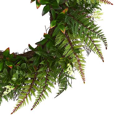 nearly natural 23 In. Artificial Assorted Fern Wreath UV Resistant (Indoor/Outdoor)