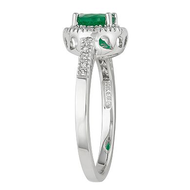 14k Gold Emerald & 1/8 Carat T.W. IGL Certified Diamond Halo Ring