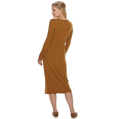 Juniors' SO Long Sleeve Button Front Midi Dress