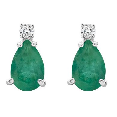 Celebration Gems 14k Gold Pear-Shaped Emerald & Diamond Accent Stud Earrings
