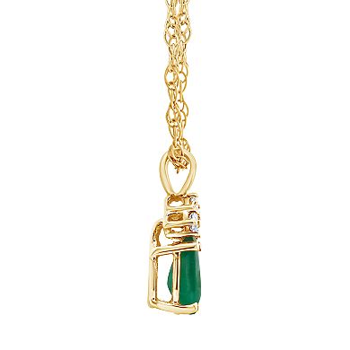 Celebration Gems 14K Yellow Gold 6x4 Pear Shaped Emerald Diamond Accent Pendant Necklace