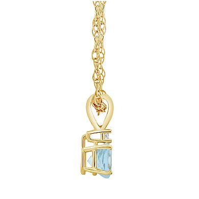 Celebration Gems 14K Yellow Gold 6mm Round Aquamarine Diamond Accent Pendant Necklace
