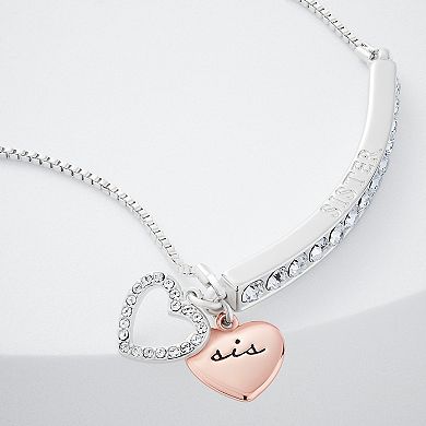 Brilliance "Sister" Crystal Heart Bar Bracelet