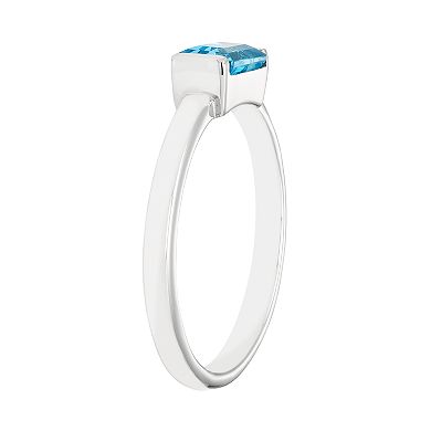 Sterling Silver Blue Topaz Baguette Ring