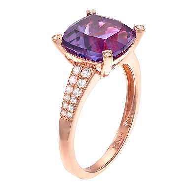 14k Rose Gold Over Silver Amethyst & Lab-Created White Sapphire Ring