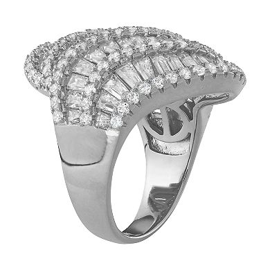Sterling Silver Cubic Zirconia Baguette Multi-Row Ring