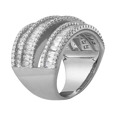 Sterling Silver Cubic Zirconia Triple Row Wrap-Around Ring